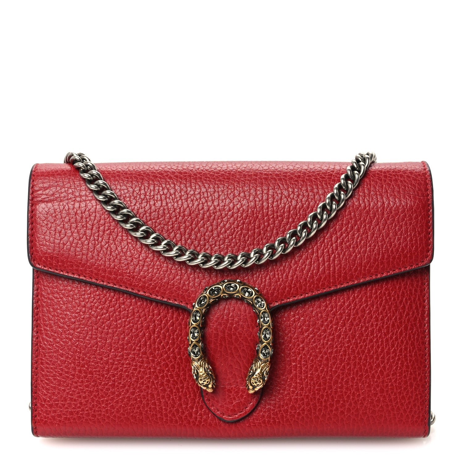Gucci Calfskin Mini Dionysus Chain Wallet Hibiscus Red