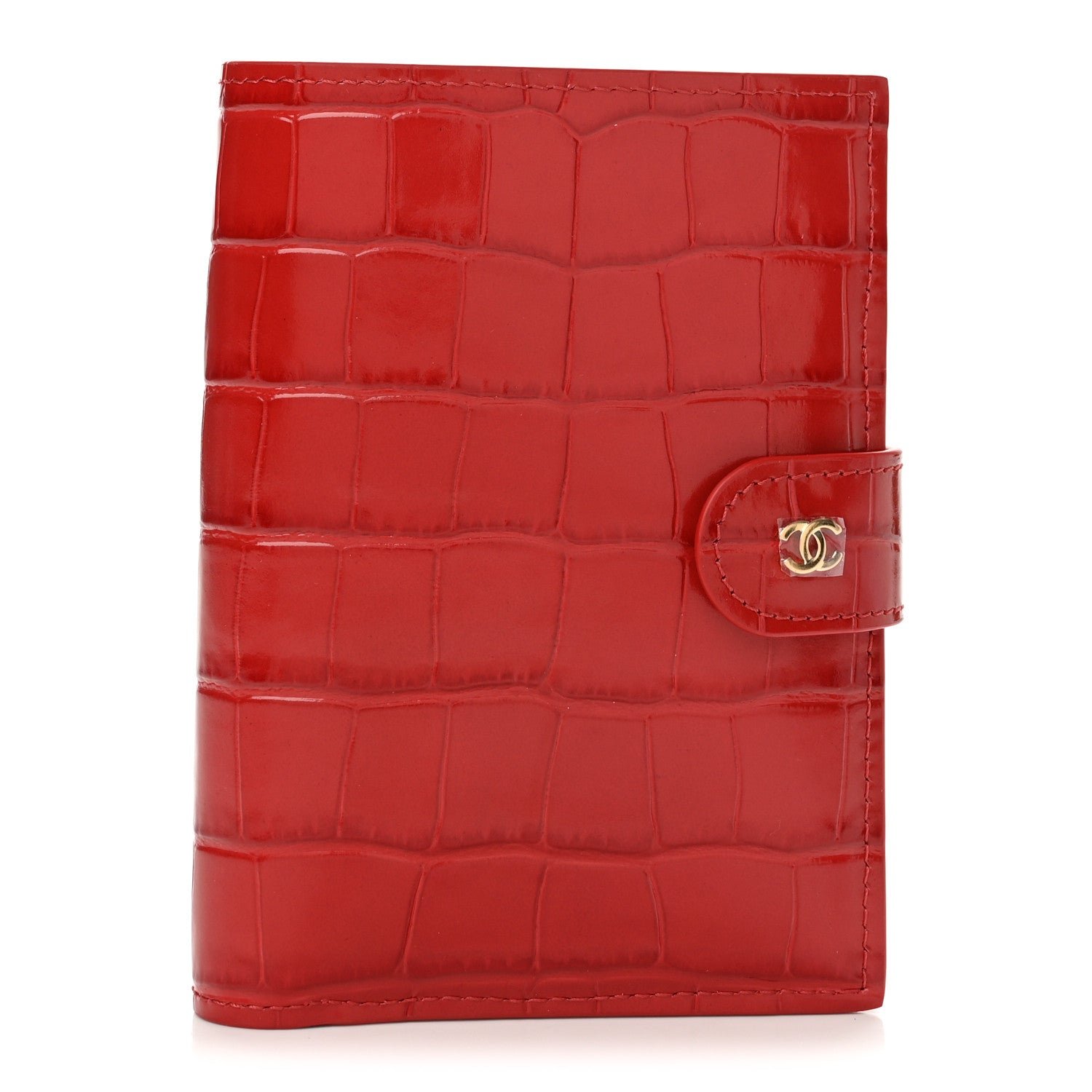 Chanel Calfskin Crocodile Embossed Crococo Passport Holder Dark Red