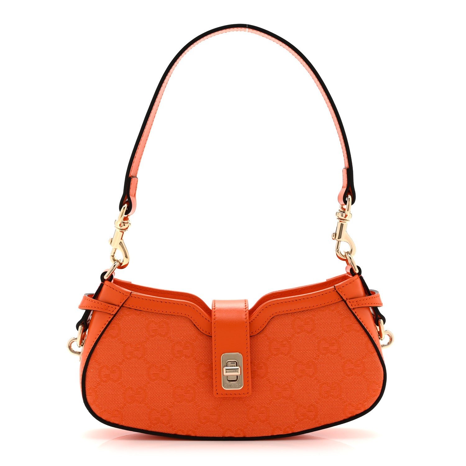 Gucci Calfskin Monogram Mini Moon Side Shoulder Bag Orange