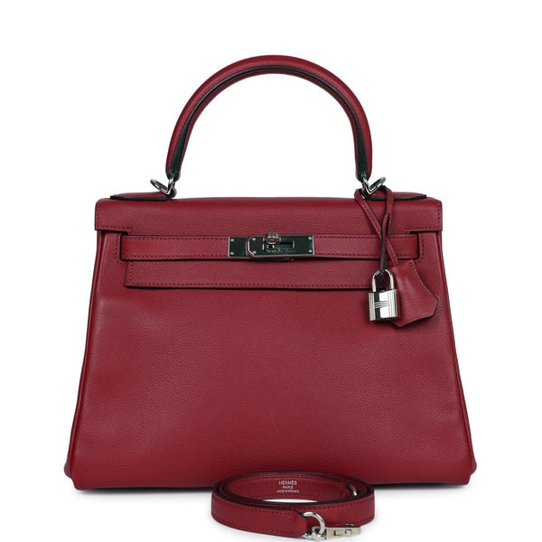 Hermes Pre-owned Hermes Kelly Retourne 28 Rouge Grenat Evercolor Palladium Hardware