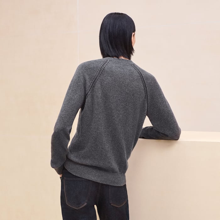 Anthracite Cashmere "Cachemire Detail Cuir" Crewneck Sweater