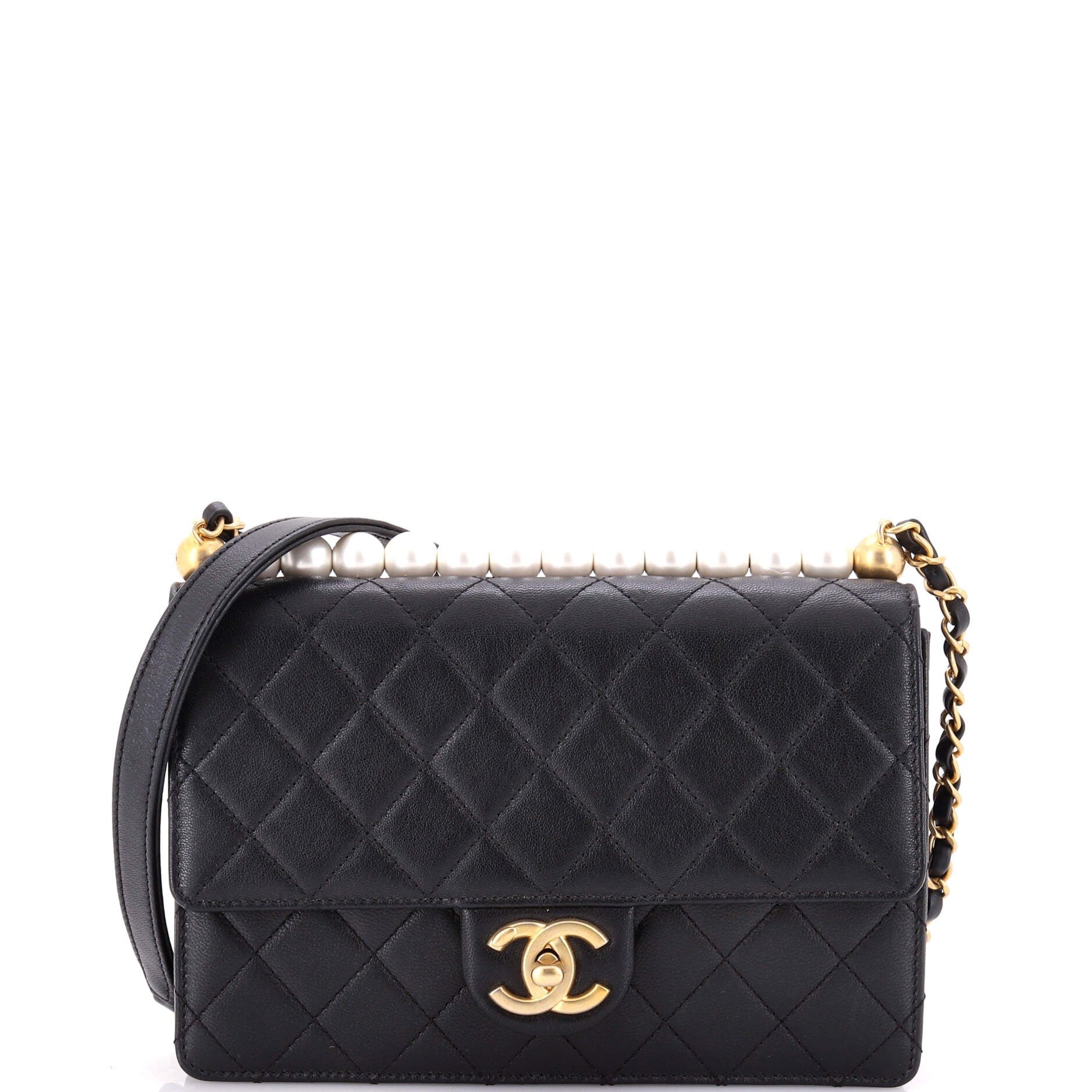 Chic Pearls Flap Bag Quilted Lambskin Small