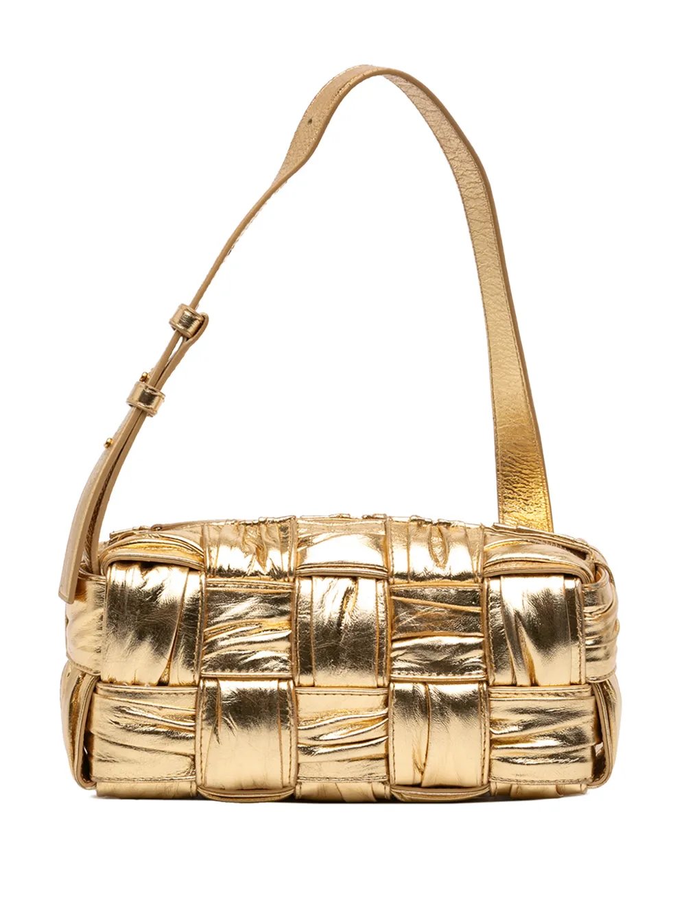 Bottega Veneta 2012-2026 Small Metallic Lambskin Intrecciato Plisse Brick Cassette shoulder bag