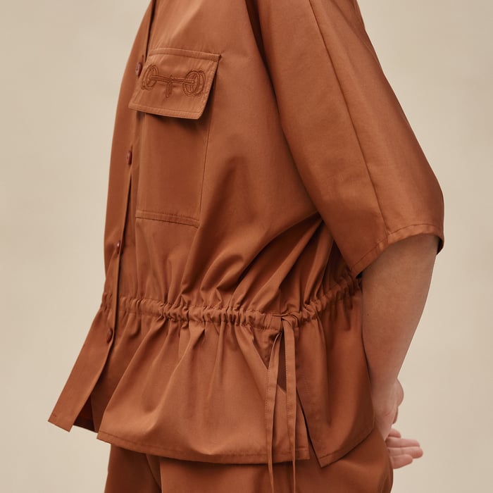 Marron Fauve Embroidered Beach Shirt