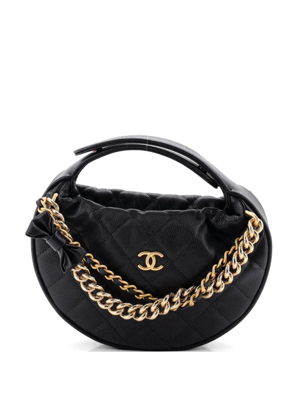 Double Chain Bow Pouch Quilted Caviar Mini hobo bag