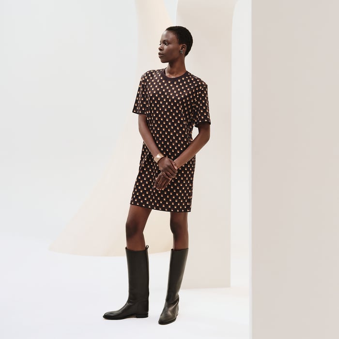 Marron Cachou "Clou Medor Interlock" Maxi Dress
