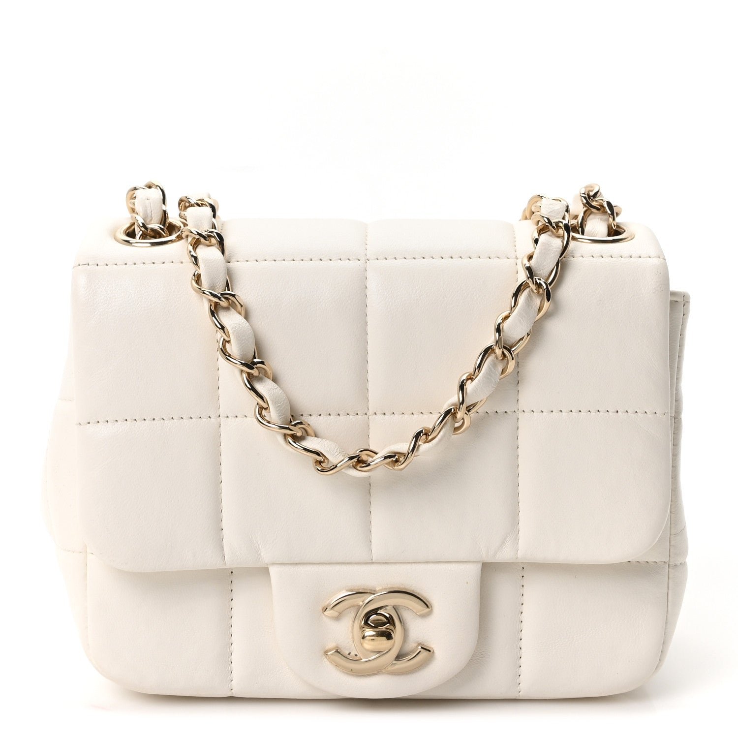 Chanel Lambskin Resin Crystal Square Quilted Monacoco Mini Square Flap White
