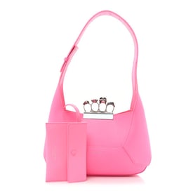 Alexander McQueen Smooth Calfskin Jeweled Hobo Bag Fluo Pink