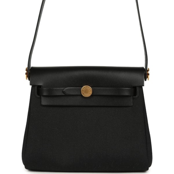 Hermes Hermes Herbag Zip 20 Mini Black Toile Militaire Canvas and Black Vache Hunter Gold Hardware