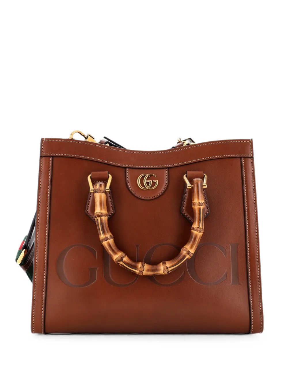 Diana NM Logo Bamboo Handle Tote Embossed Leather Small shoulder bag