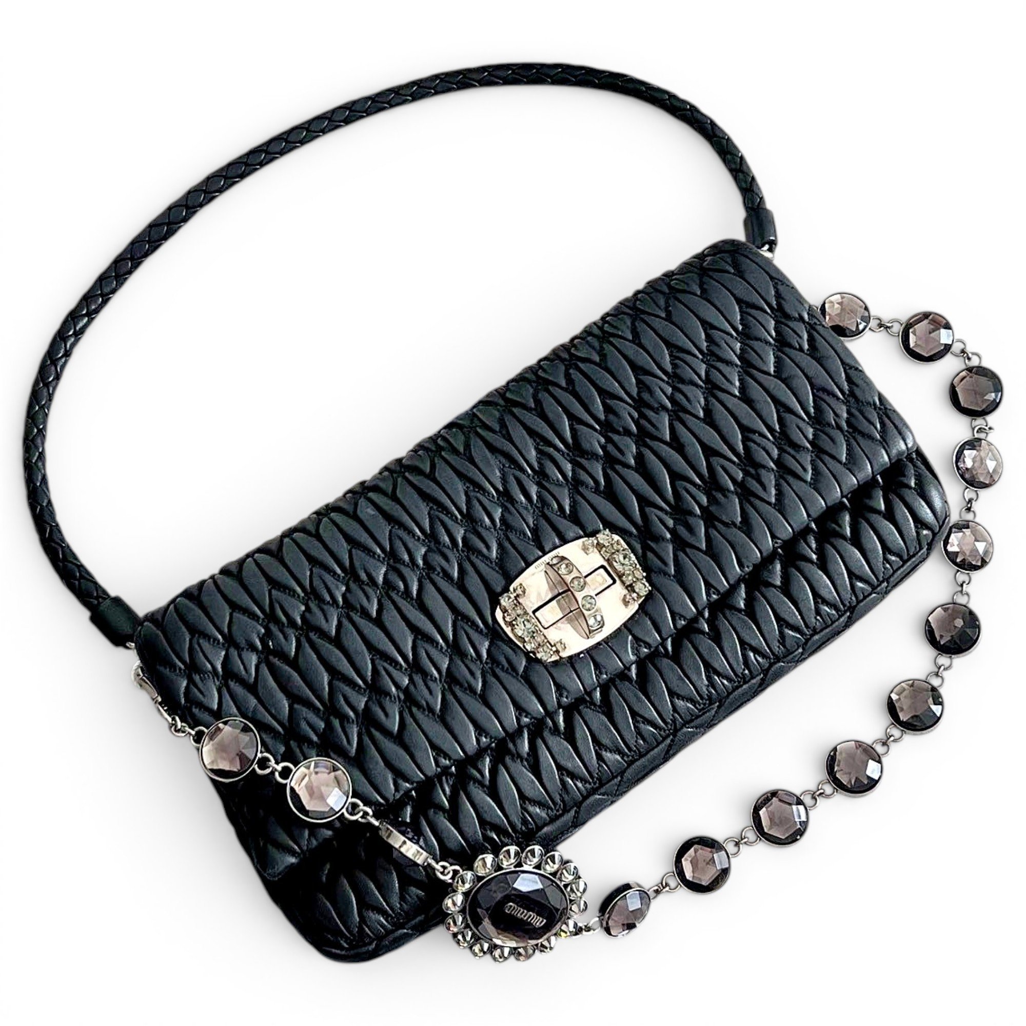 Miu Crystal leather handbag