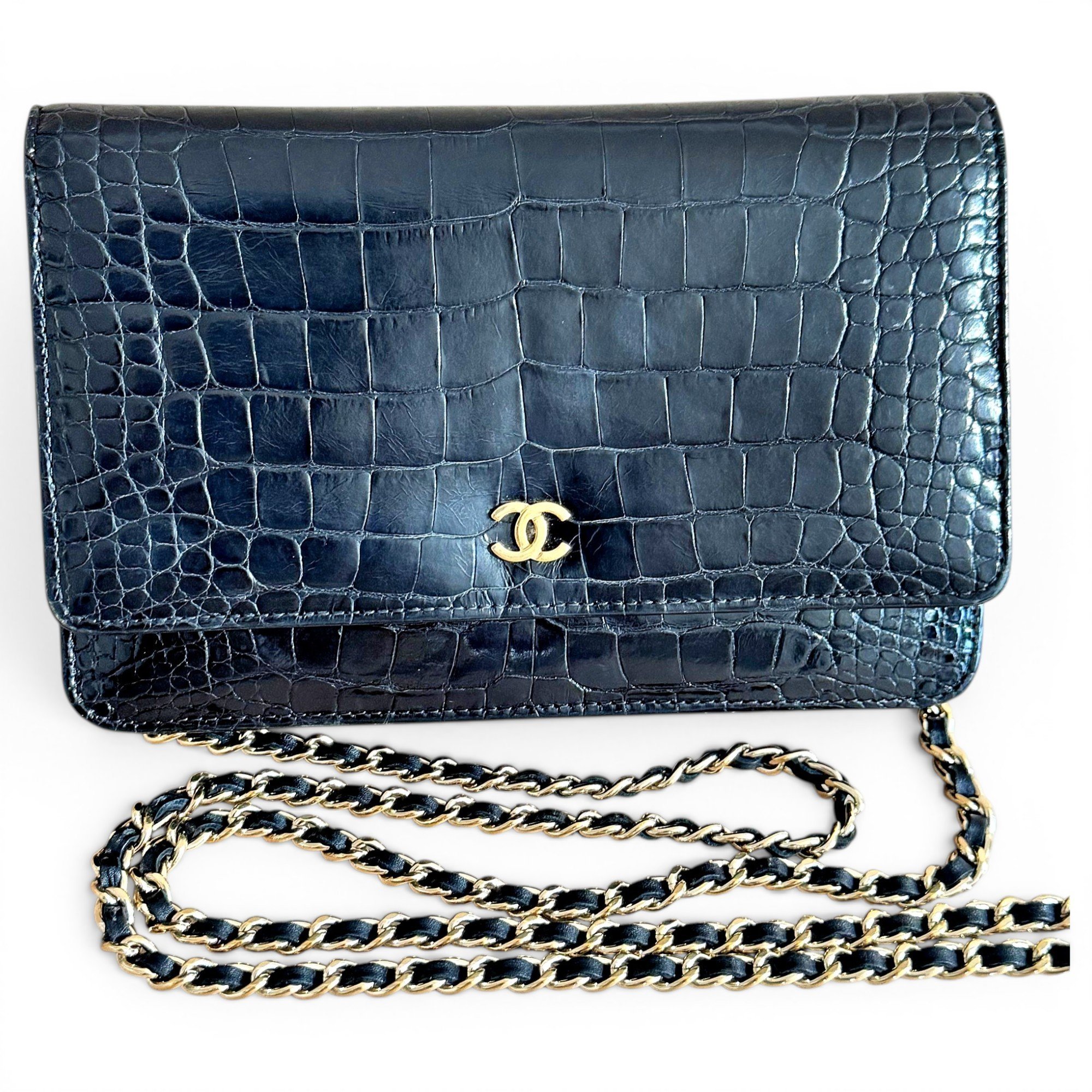 Wallet On Chain crocodile crossbody bag
