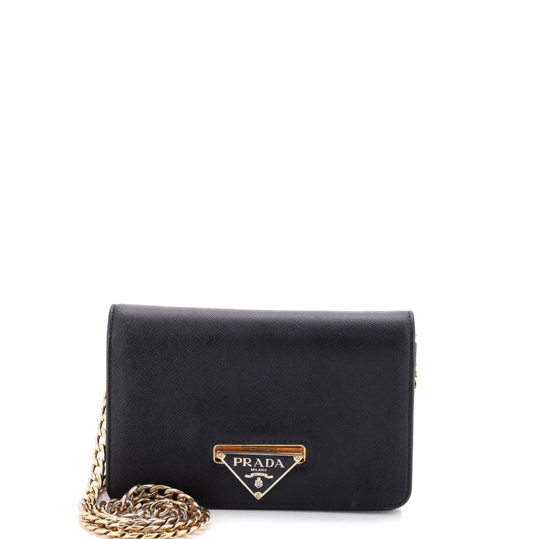 Flip Lock Wallet on Chain Clutch Saffiano Leather Small