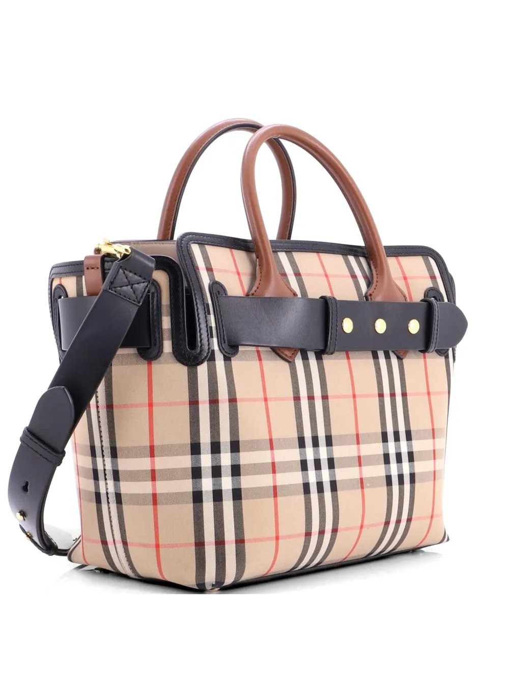 Triple Stud Belt Vintage Check Canvas Small tote bag