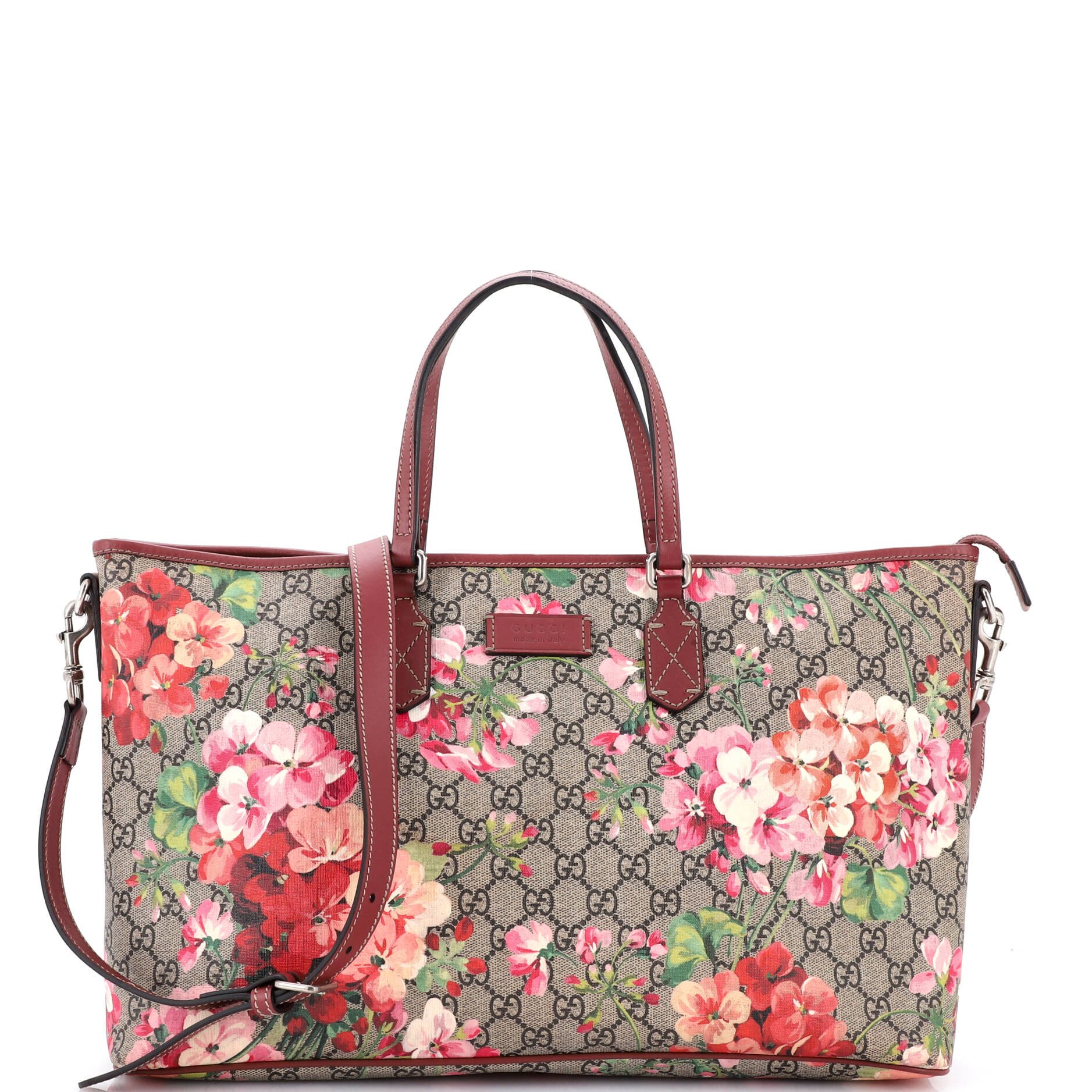 Convertible Zip Tote Blooms Print GG Coated Canvas Large