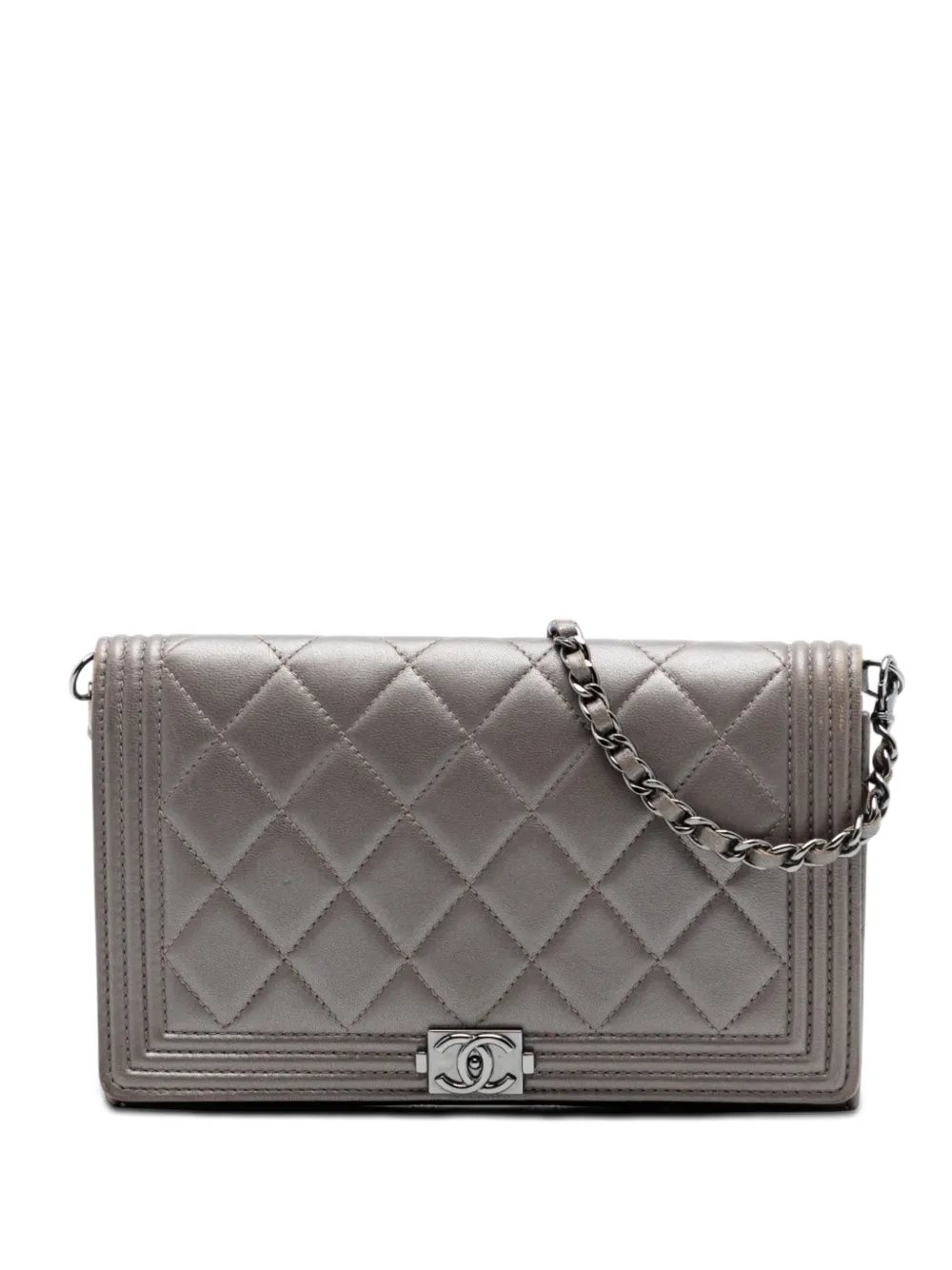 2014-2015 Quilted Metallic Lambskin Boy Clutch On Chain shoulder bag