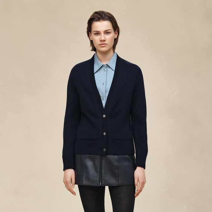 Bleu Noir "l'Enseigne Du Sellier" Buttoned Cashmere Cardigan