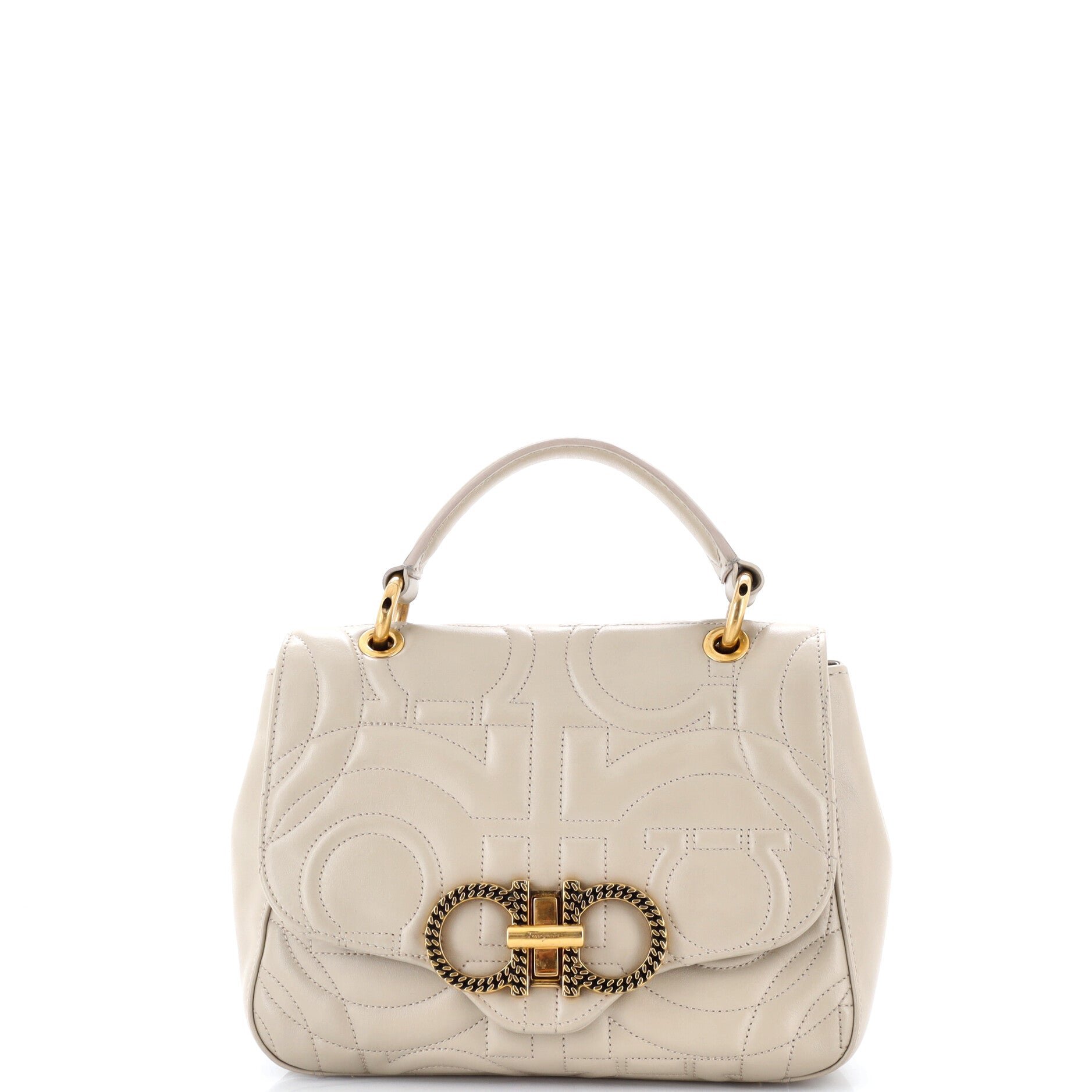 Gancini Turnlock Top Handle Bag Gancini Quilted Leather Medium