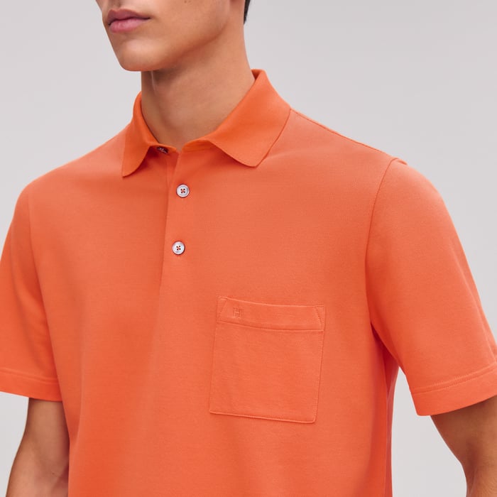 Orange Hermès "H" Embroidered Buttoned Polo Shirt