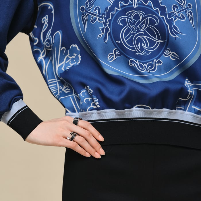 Bleu Lagune "Ex-libris a Main Levee" Long-sleeve Twillaine Sweater