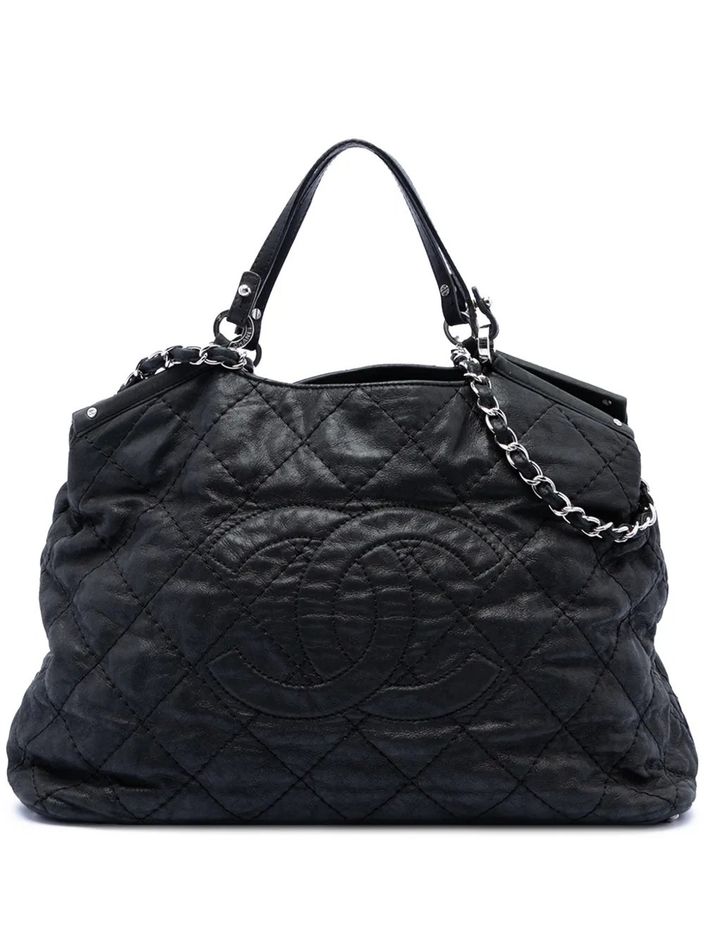 2012 Large CC Quilted Iridescent Calfskin Sea Hit Tote satchel