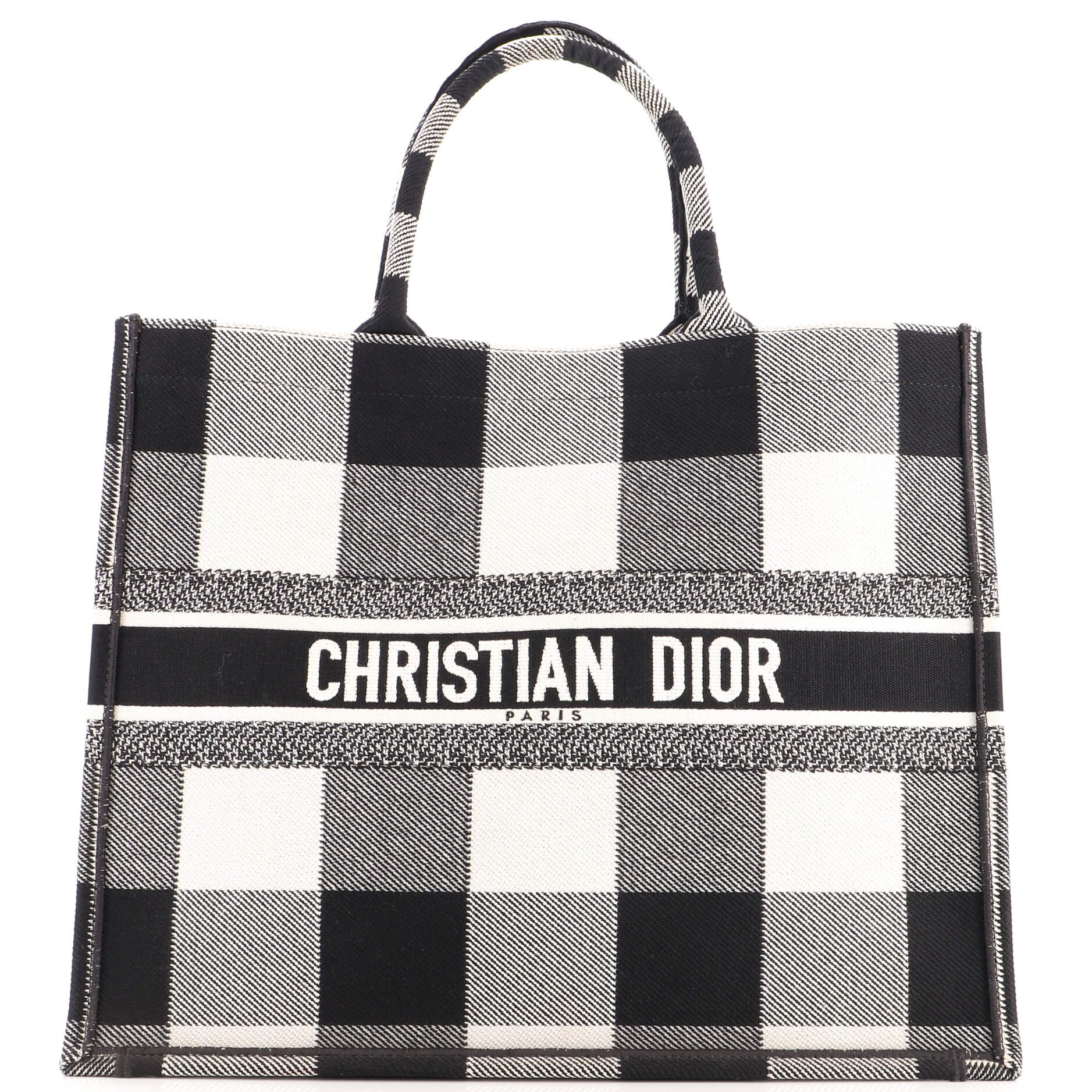 Dior Book Tote Printed Check Canvas Large