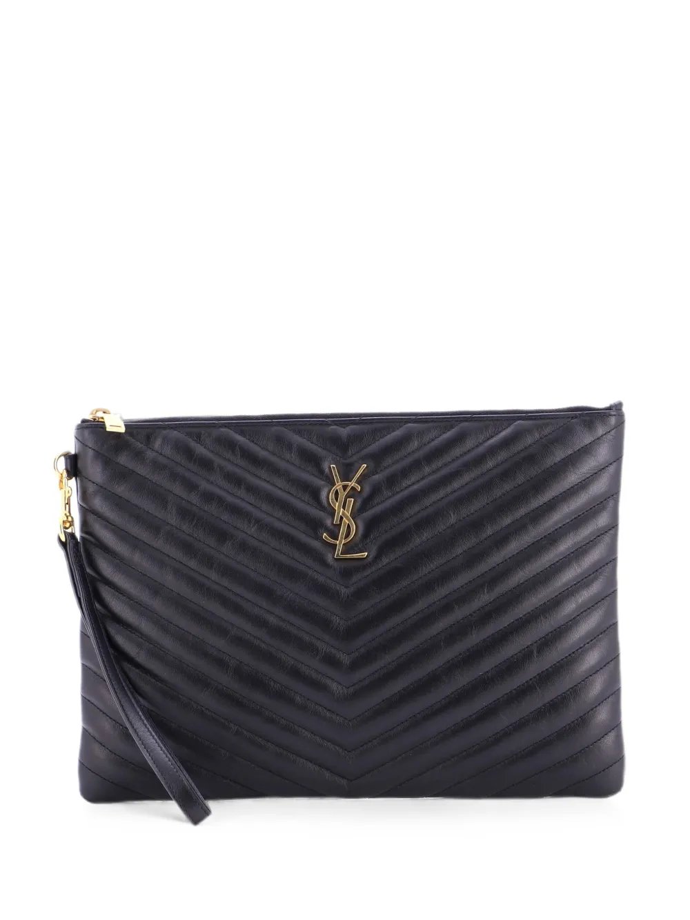 Classic Monogram Wristlet Pouch Matelasse Chevron Leather Medium clutch bag