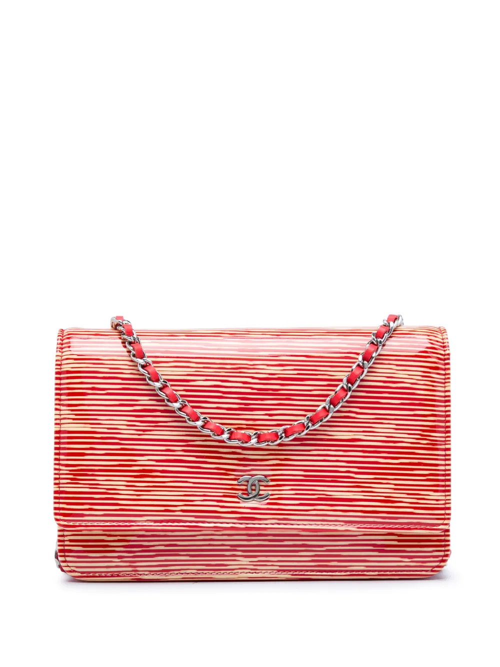 2013-2014 CC Striped Patent Wallet On Chain crossbody bag