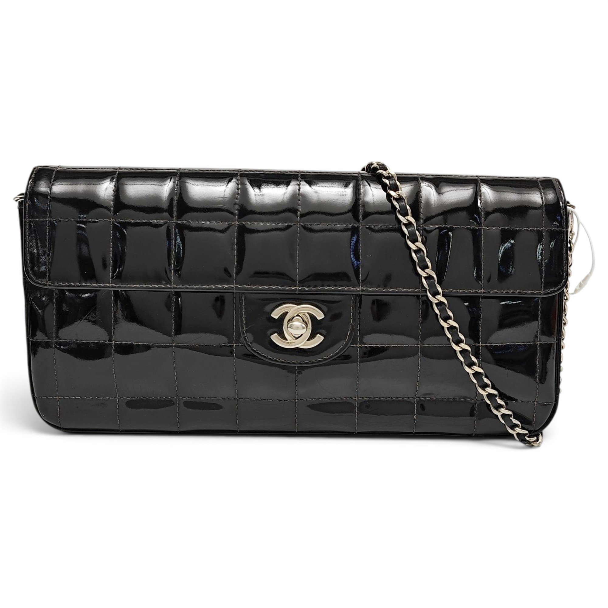 East West Chocolate Bar patent leather handbag