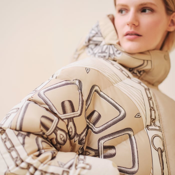 Beige Glaise "Effet Kaleidoscope" Reversible Short Puffer Coat