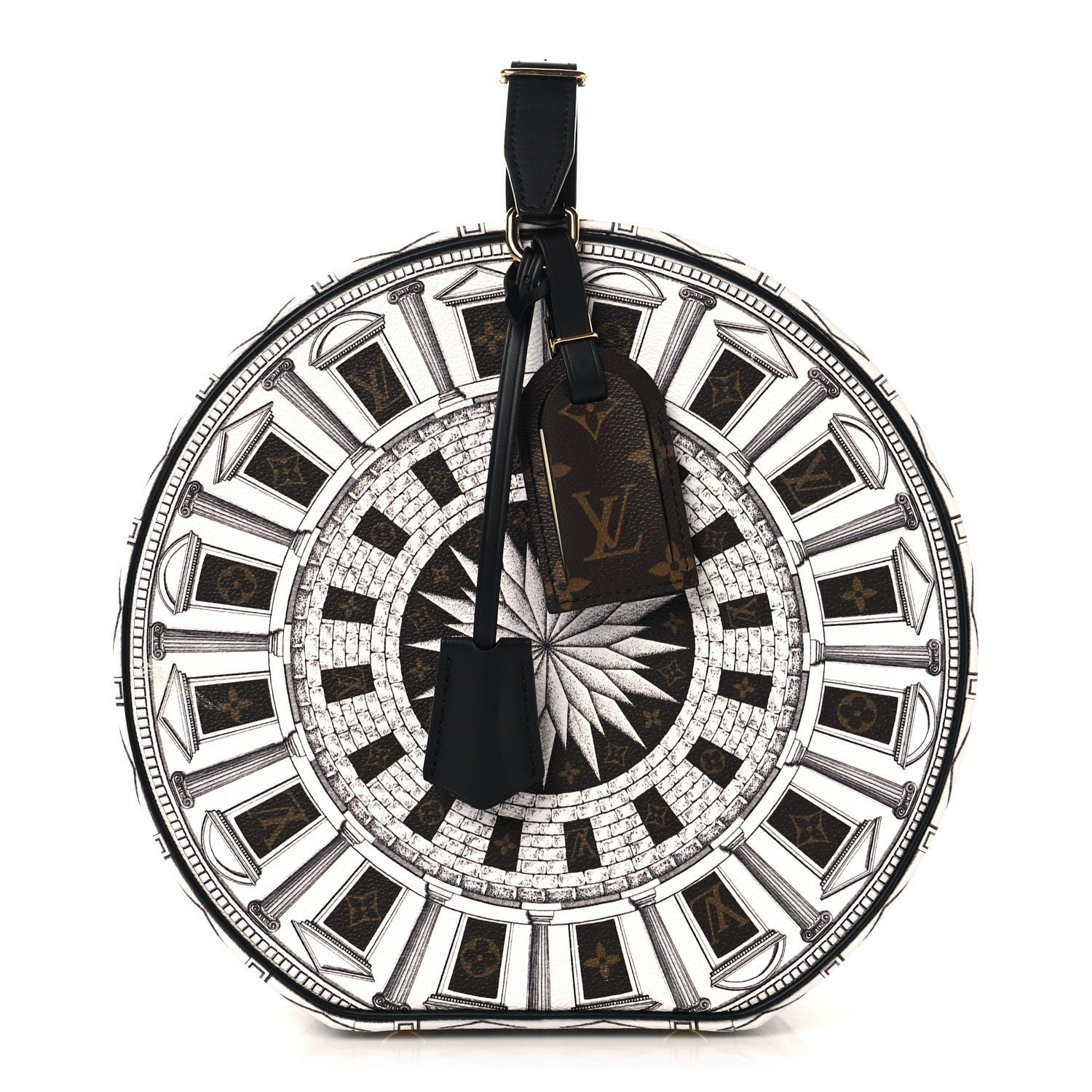 Louis Vuitton X FORNASETTI Calfskin Architettura Petite Boite Chapeau White Black