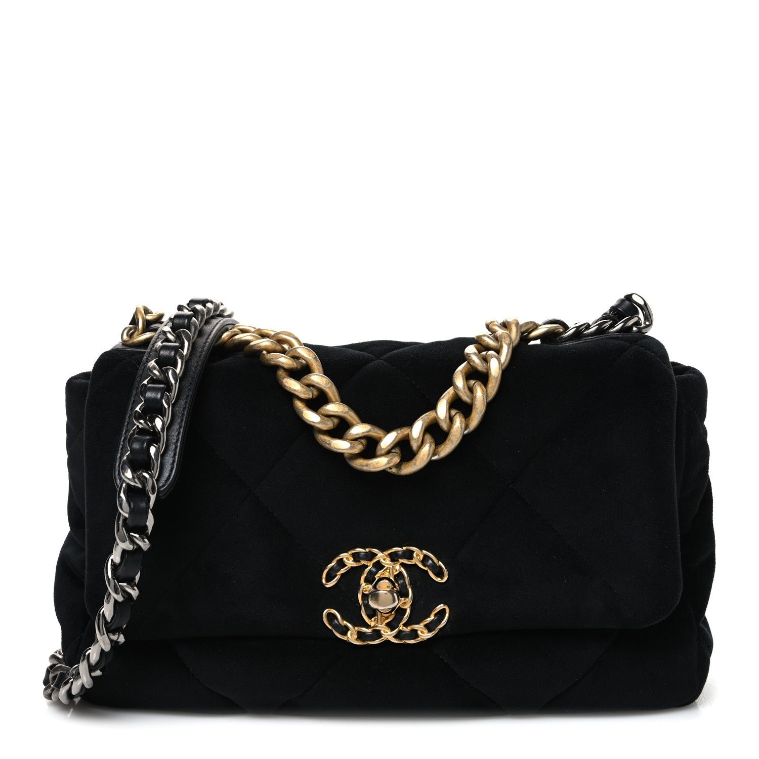 Chanel Velvet Quilted Medium Chanel 19 Flap Black