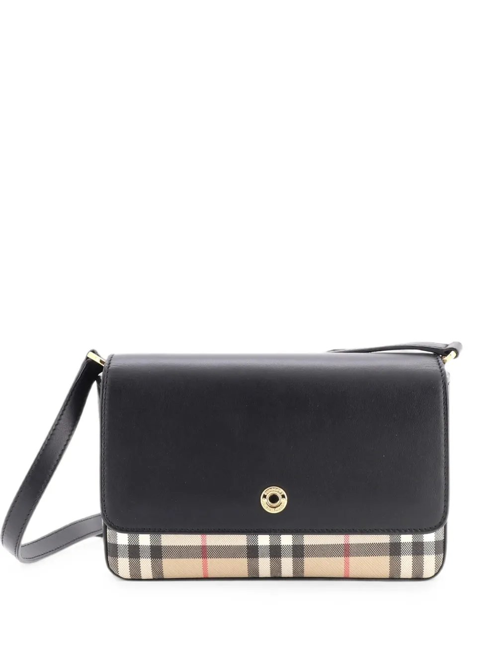 New Hampshire Shoulder Bag Leather and Vintage Check Coated Canvas Small crossbody bag