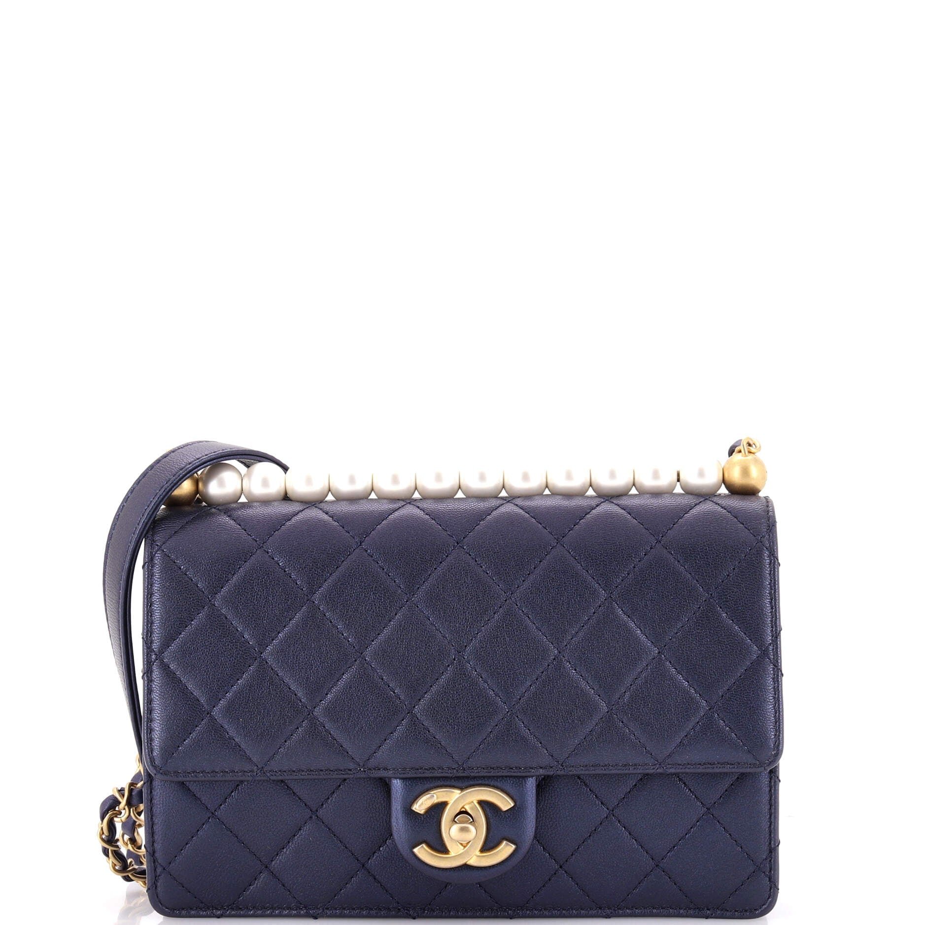 Chic Pearls Flap Bag Quilted Lambskin Small