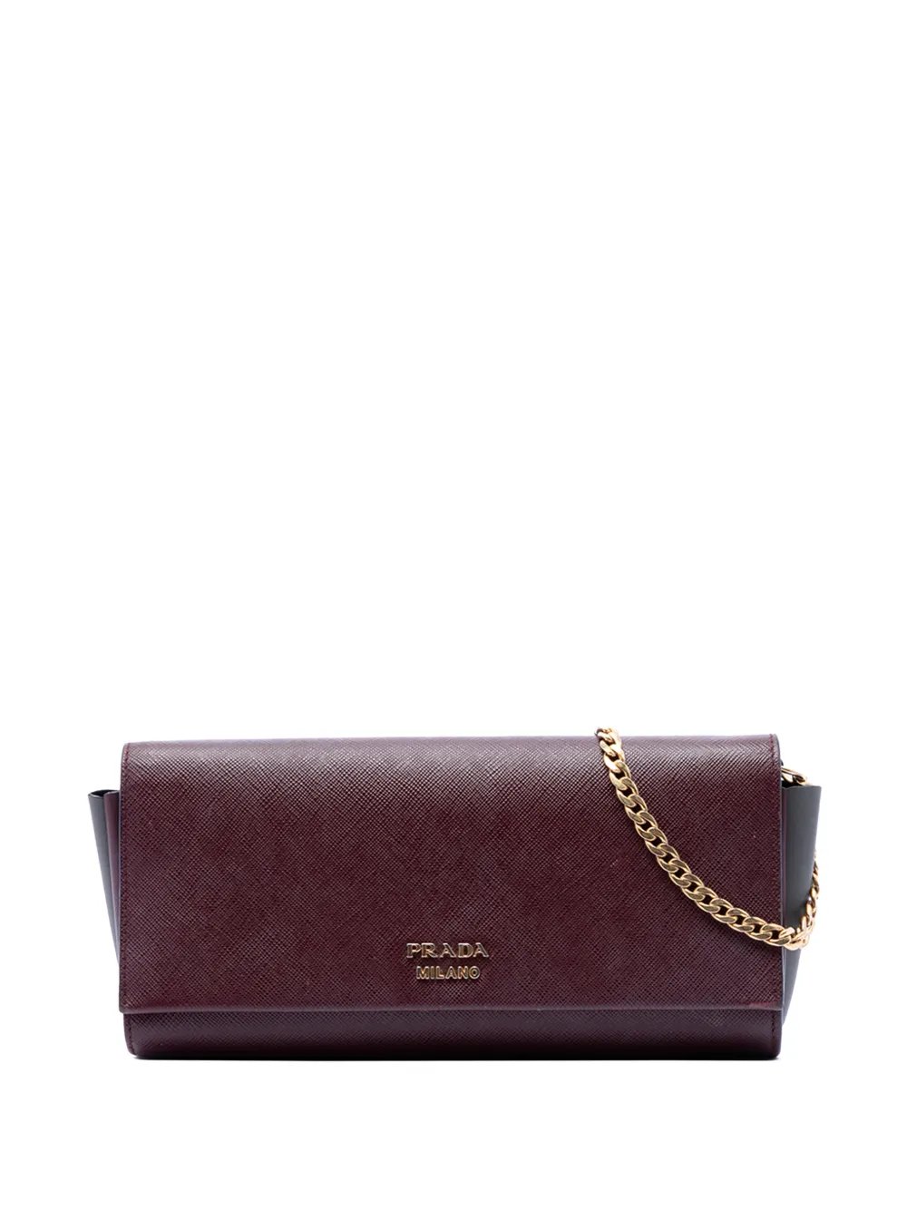 2010-2026 Saffiano and City Calf Bibliotheque Clutch with Chain crossbody bag
