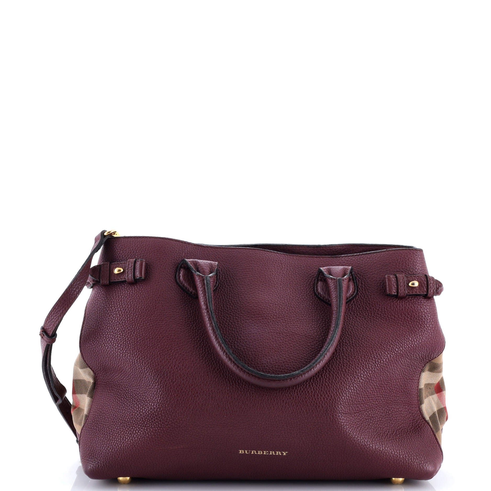 Burberry Banner Tote Leather and House Check Canvas Medium