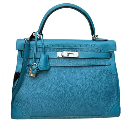 Hermes Kelly 32 Handbag Turquoise Blue