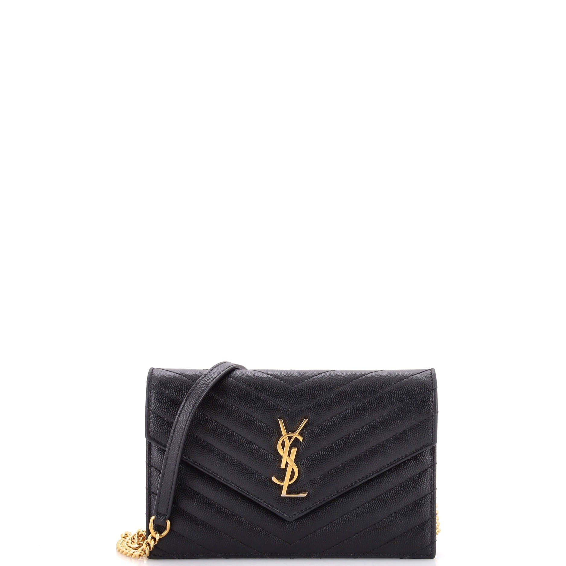 Classic Monogram Wallet on Chain Matelasse Chevron Leather Small