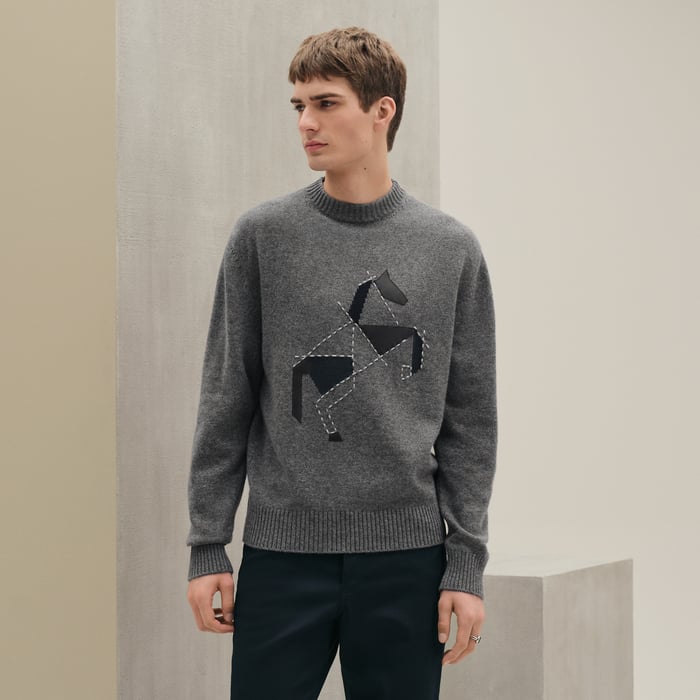 Gris Cashmere "Cheval Tangram" Crewneck Sweater
