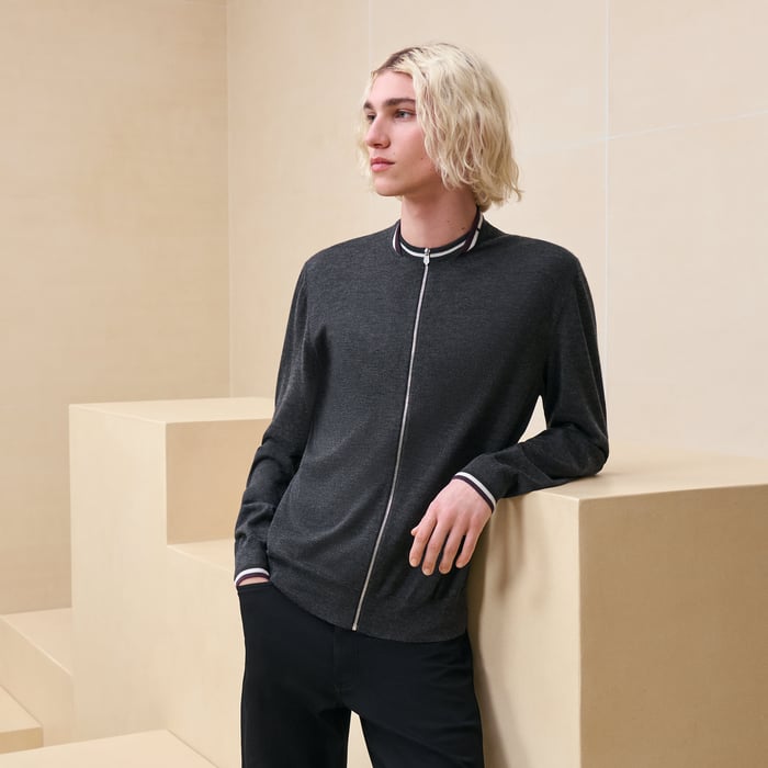 Anthracite "Rayures & Twist" Zipped Jacket