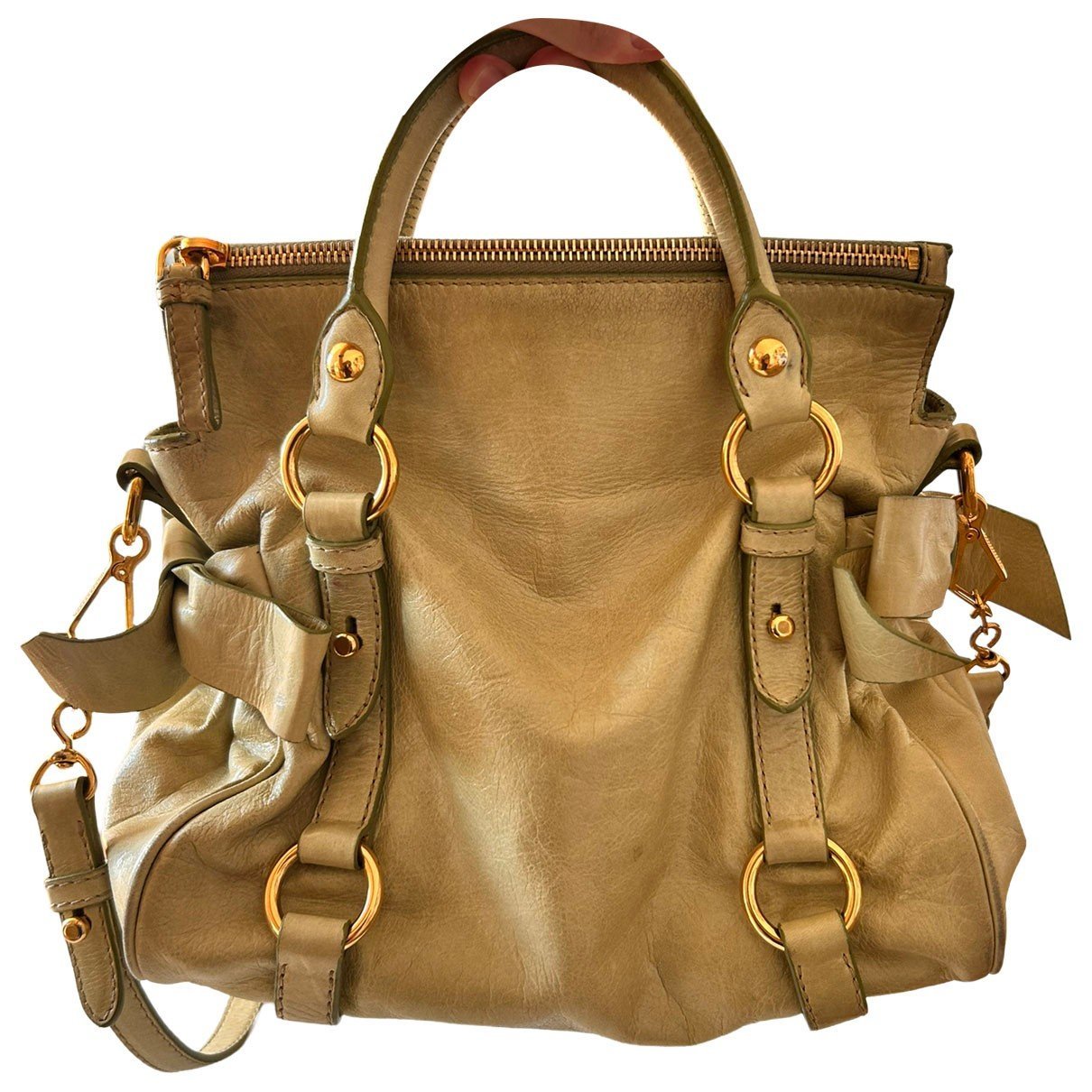 Bow bag leather handbag