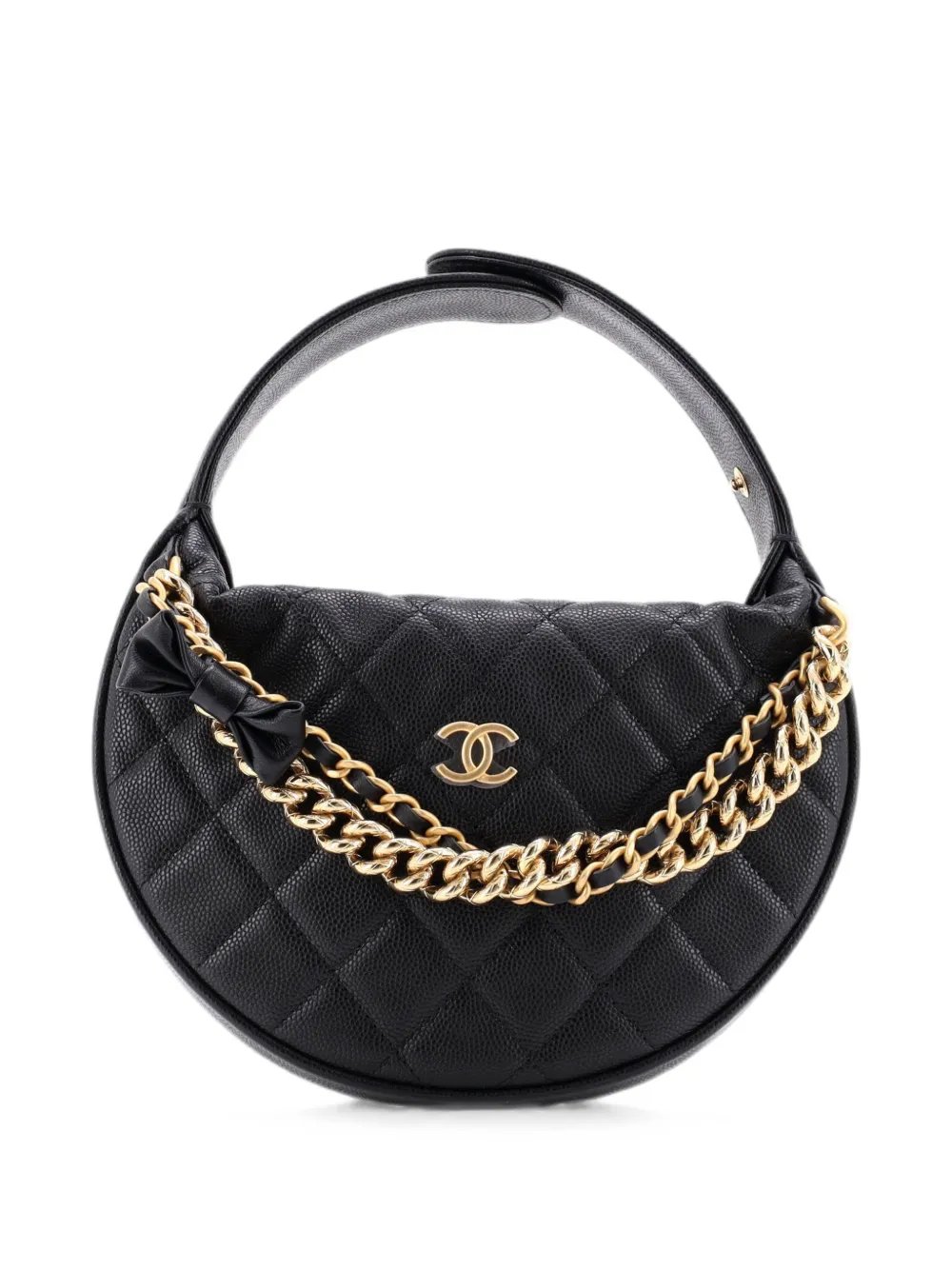 Double Chain Bow Pouch Quilted Caviar Mini hobo bag