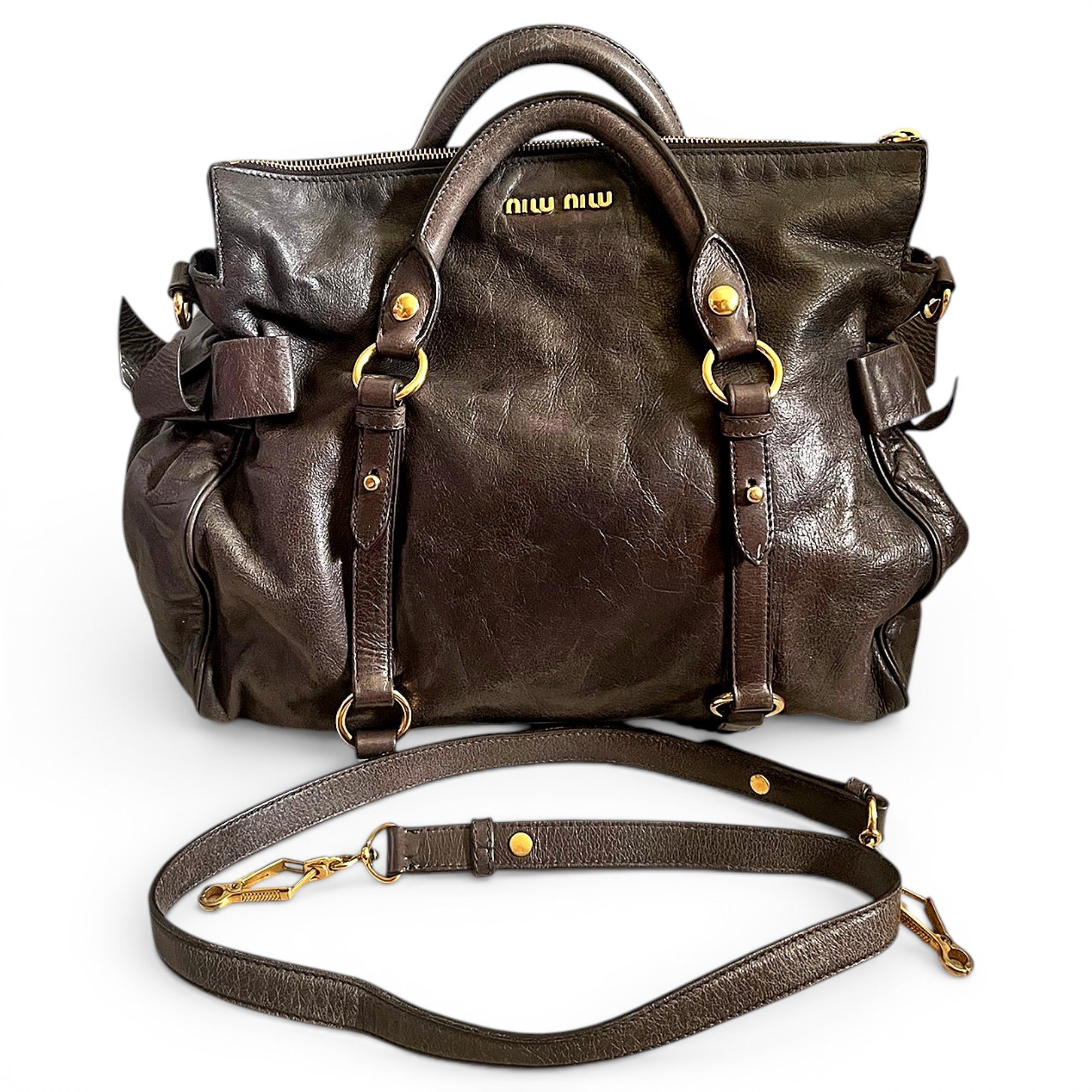 Bow bag leather handbag