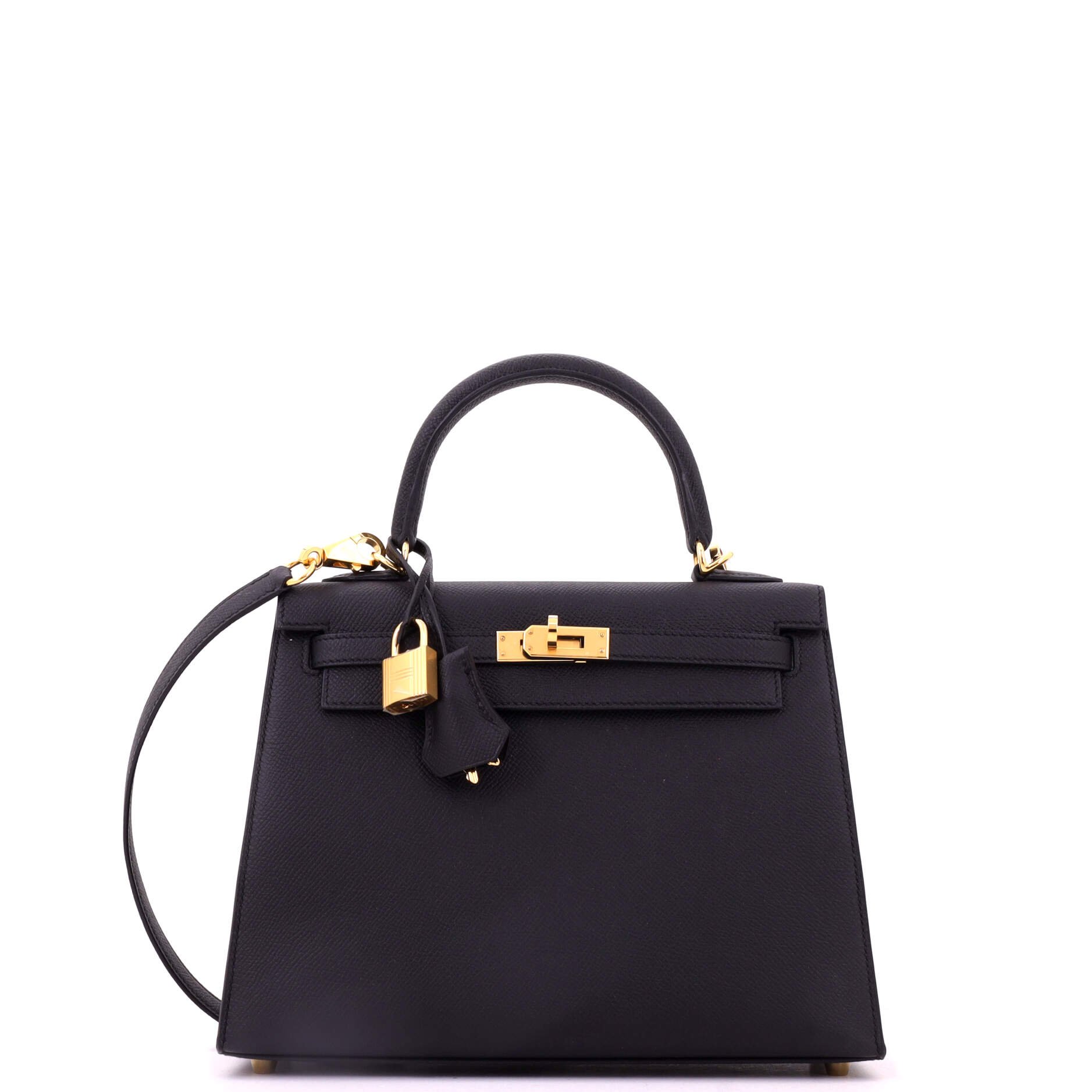 Kelly Handbag Noir Epsom with Gold Hardware 25