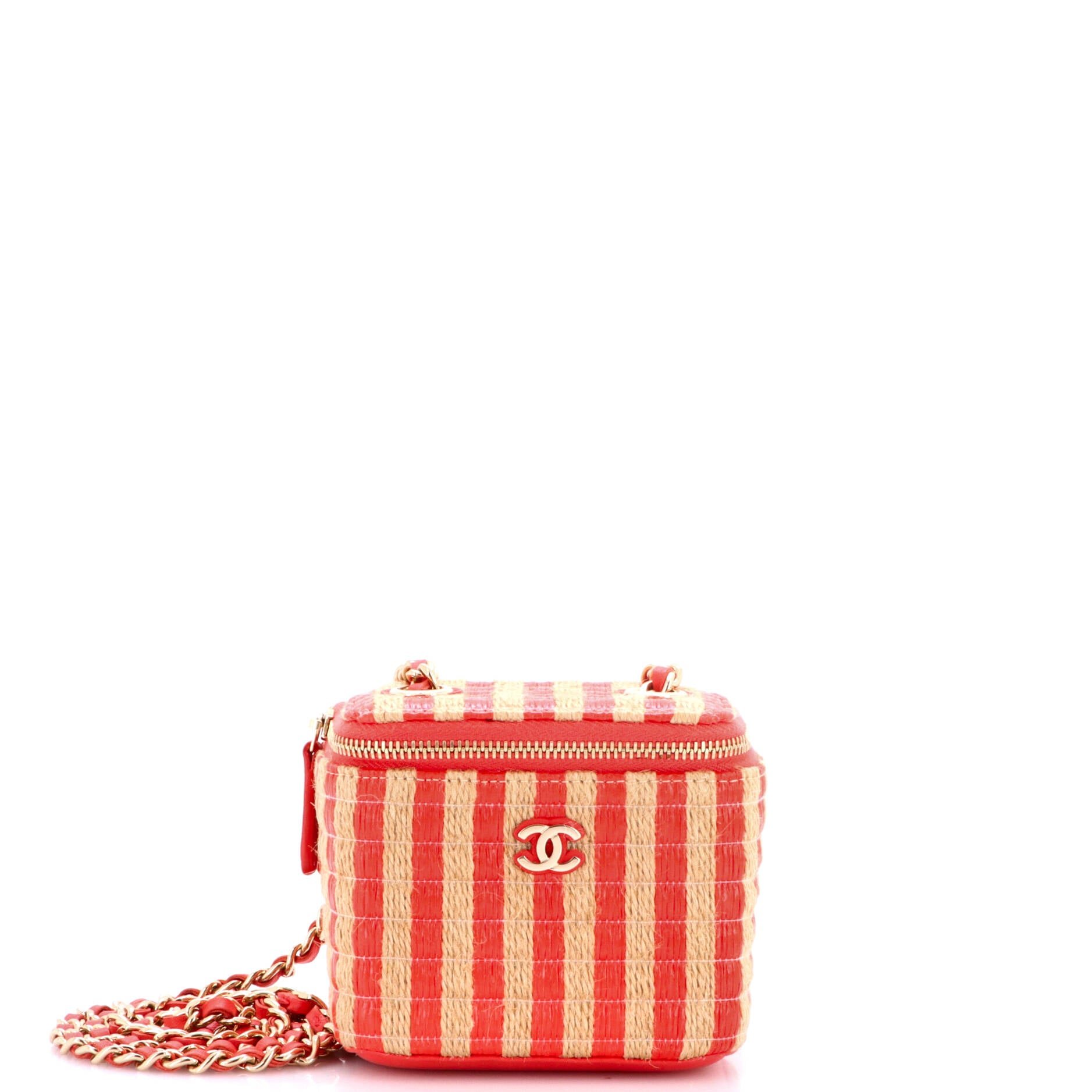 Classic Vanity Case with Chain Striped Raffia and Jute Mini
