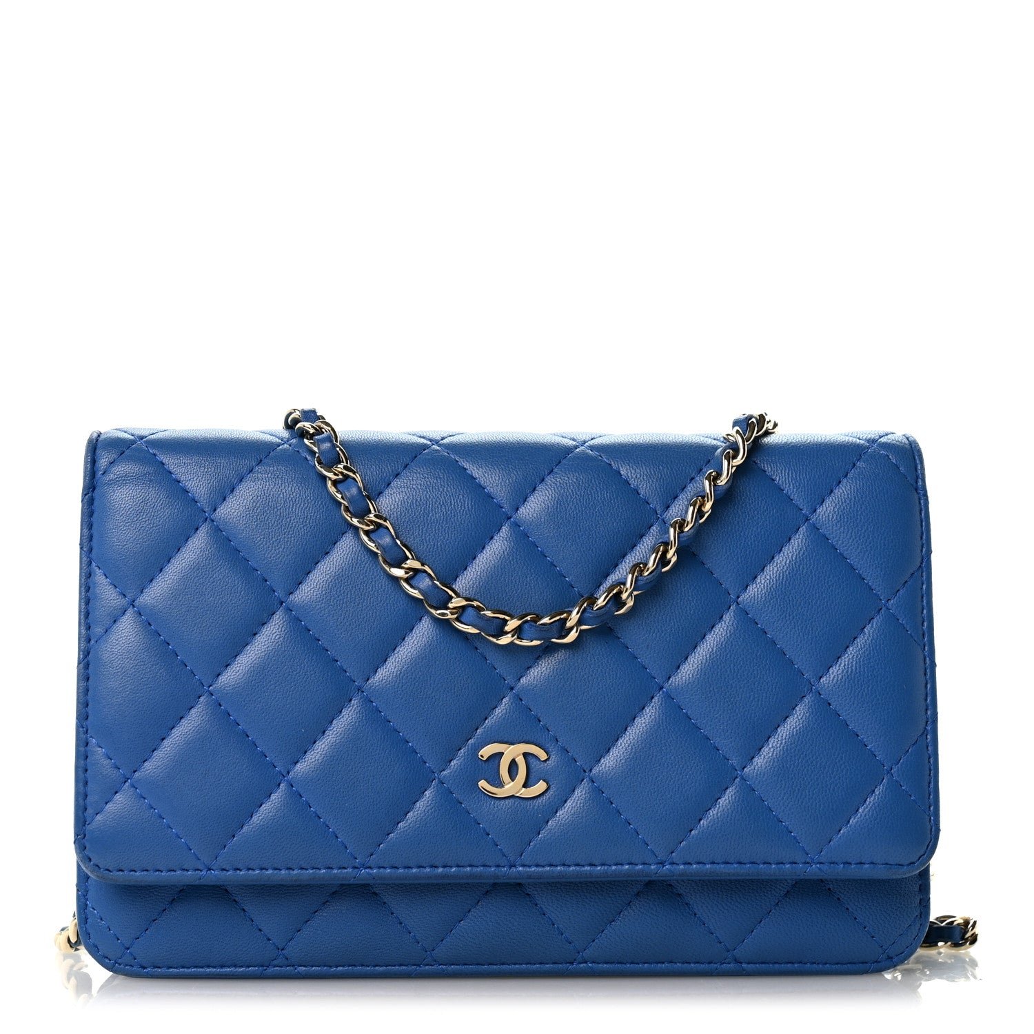 Chanel Lambskin Quilted Wallet On Chain WOC Blue
