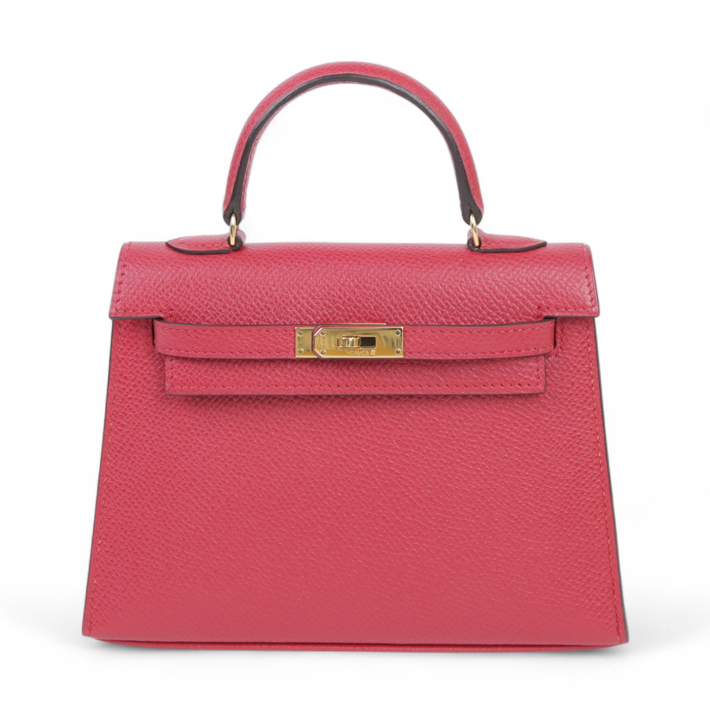 Hermes Very Good ( Rank A)  HERMÈS  Mini Mini Kelly Rouge Vif (53) Courchevel Gold hardware Square H (2004)