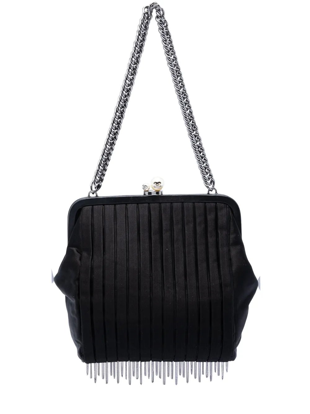 2006-2008 Pleated Satin Frame Pearl Chain Fringe shoulder bag