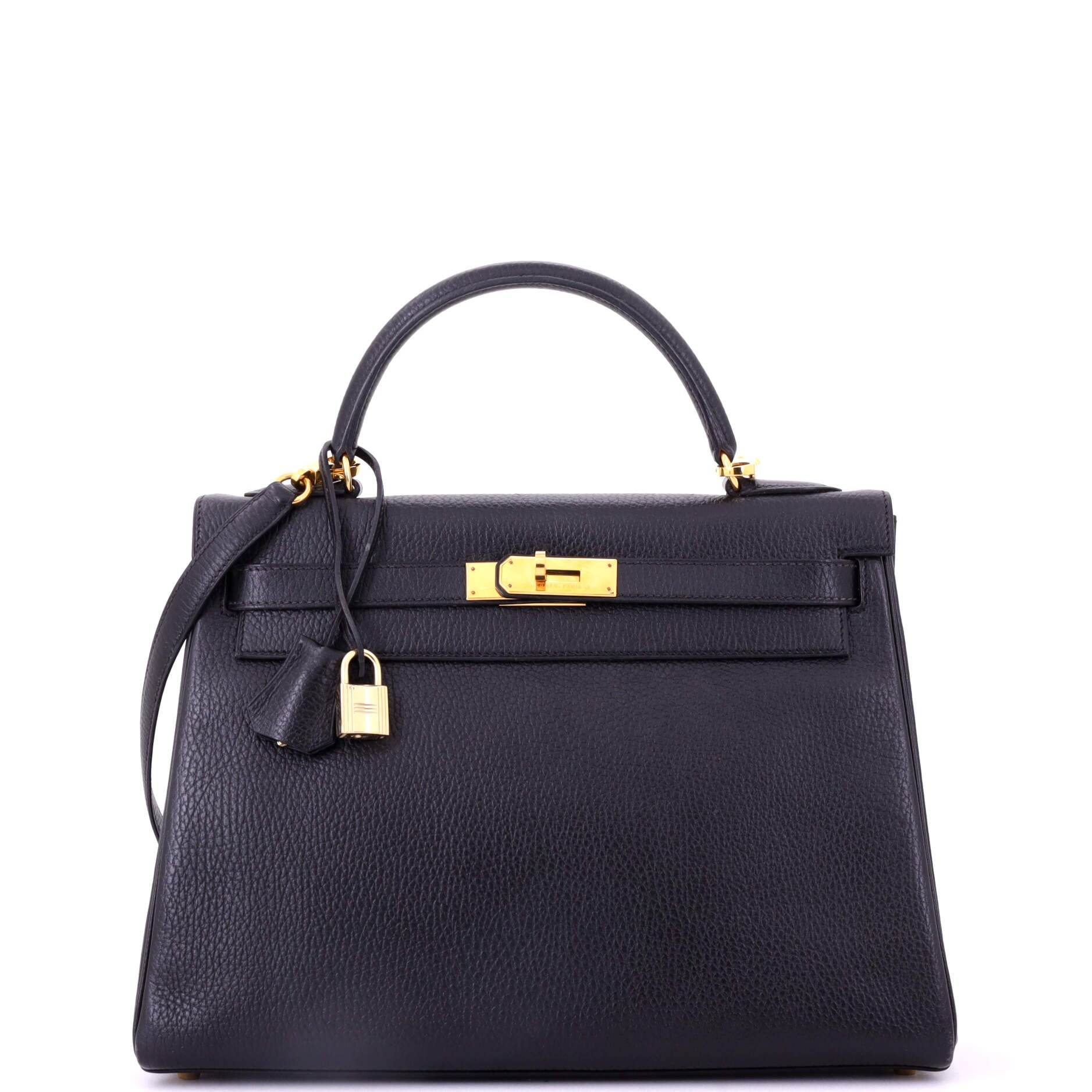 Hermes Kelly Handbag Noir Ardennes with Gold Hardware 32