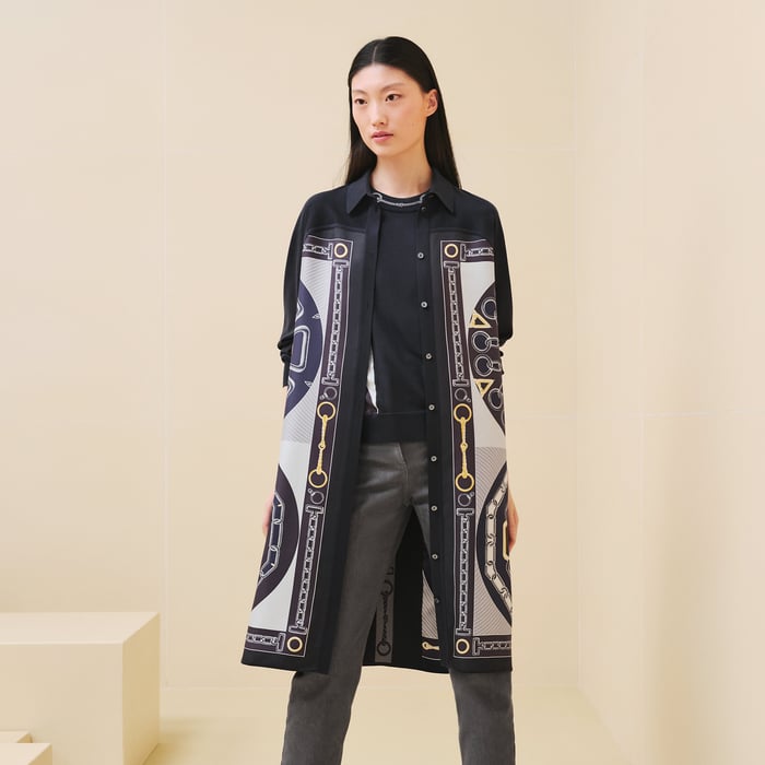 Bleu Noir "Effet Kaleidoscope" Shirt Knotted Waist Twillaine Dress